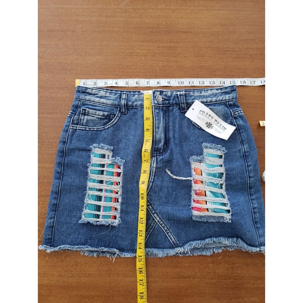 crazy train denim skirt mini distressed southwest‎ western - Picture 7 of 9